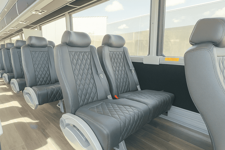 interior of Bloomington Coach Bus Service charter bus